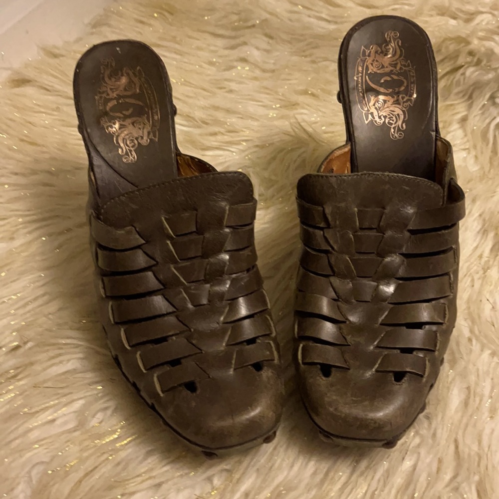 Army Green Studded Clogs with heels